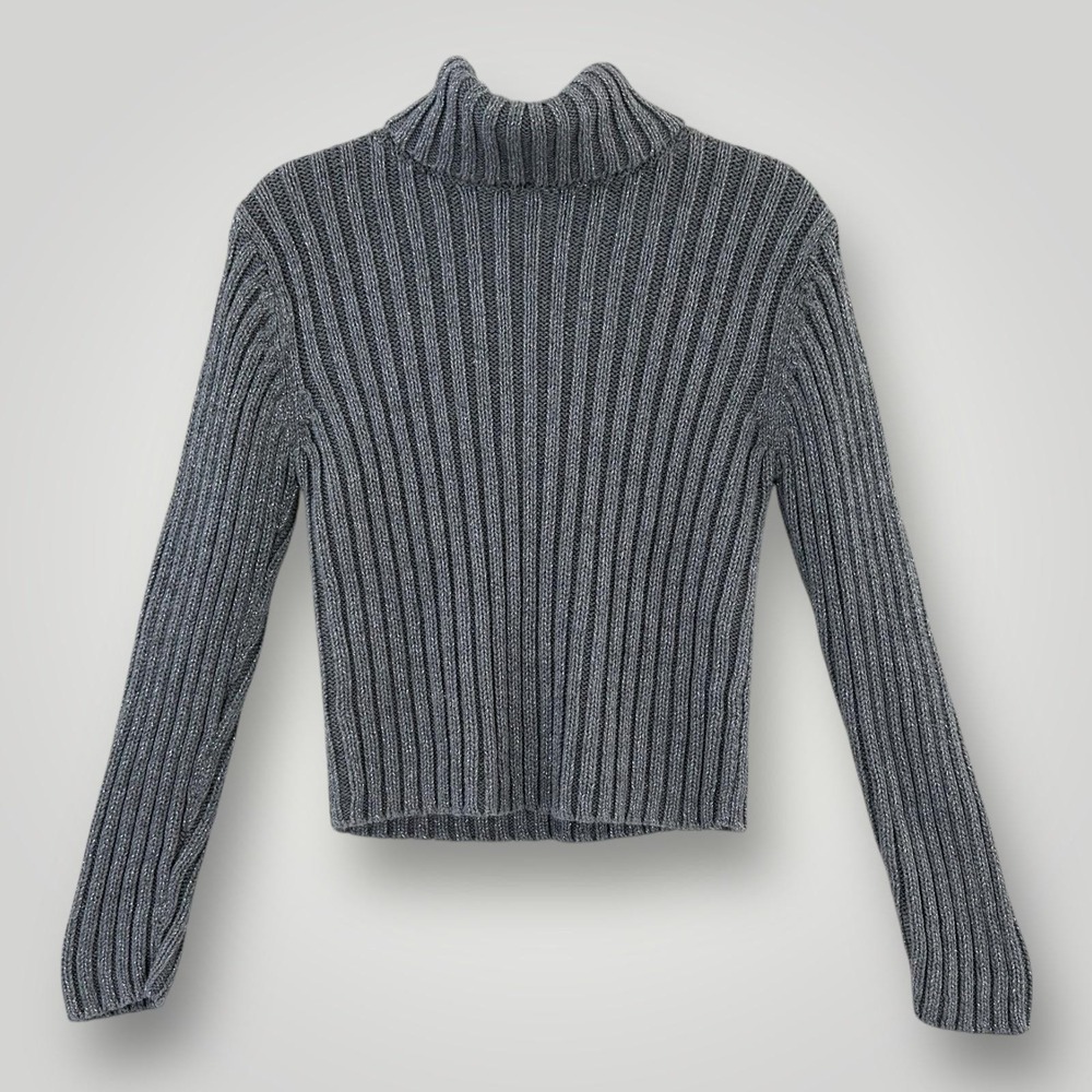 By Next Era Metallic Ribbed Turtleneck Sweater Womens Size Medium Gray Knit
